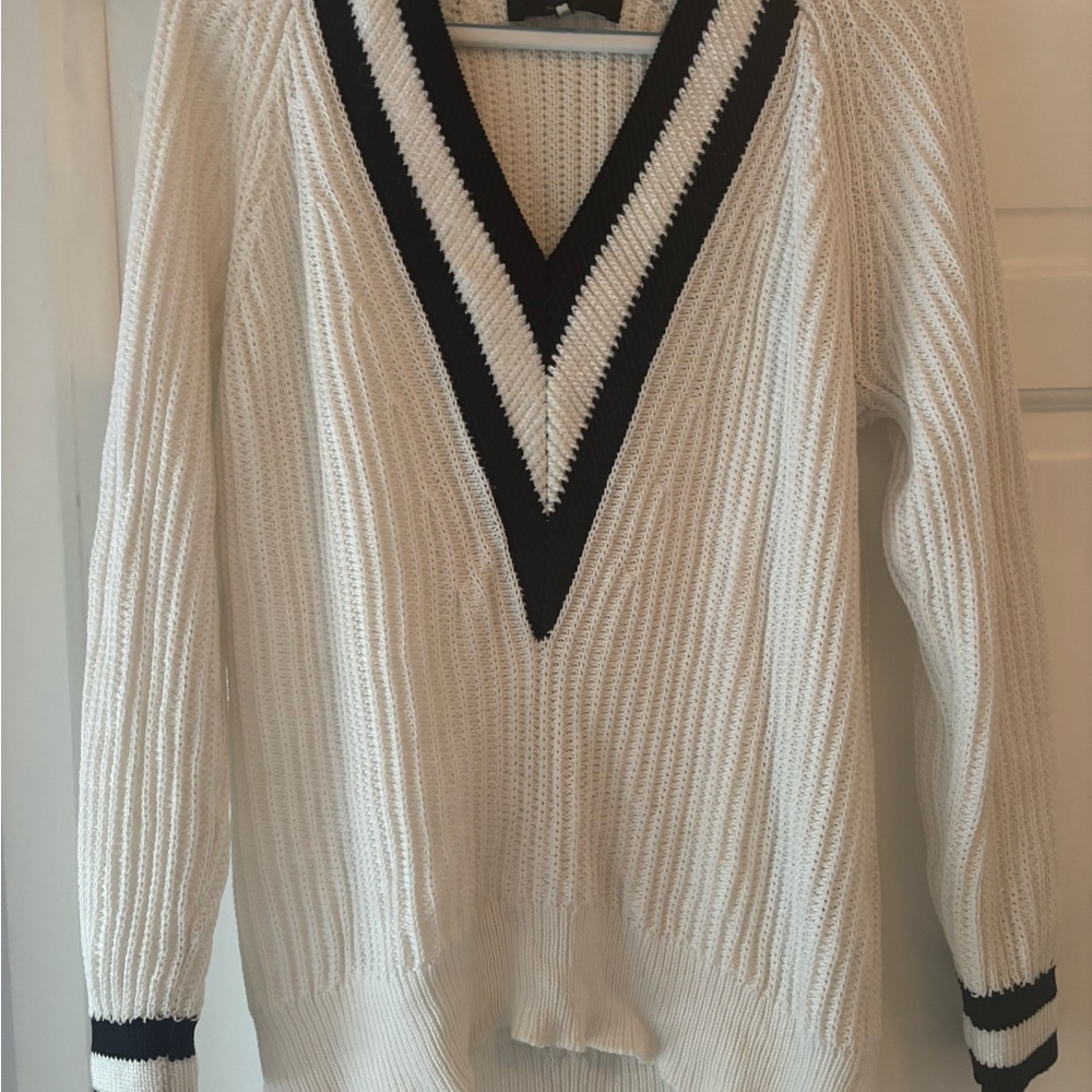 rag & bone White and Black V-Neck Sweater